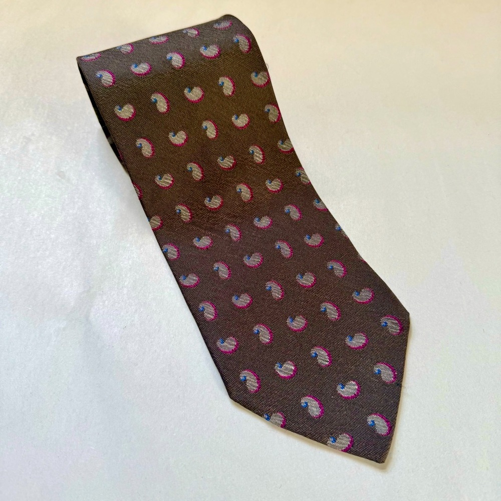 Giorgio Armani Cravatte Silk Tie‎ Brown Mini Paisley Made in Italy